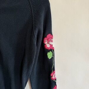 Rave Vintage Womens 90s Y2k Full Zip Hooded Sweatshirt Floral Embroidered Blue S